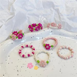 Cluster anneaux Ins mignon coréen fait à la main fleur perlée pour femmes filles à la mode réglable perle fête bijoux cadeau