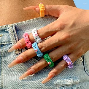 Anillos de racimo Ins Macaron Color Rana Anillo Femenino Pulpo Cerdo Cachorro Resina Geométrica Acrílico Joyería de dibujos animados para mujeres