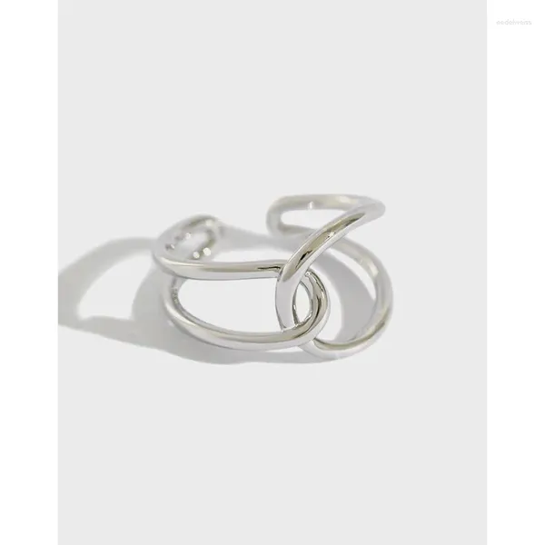 Bagues de cluster INS Minimaliste Authentique 925 Sterling Silver Double rangées Ligne Bague croisée entrelacée Ajuster TLJ863