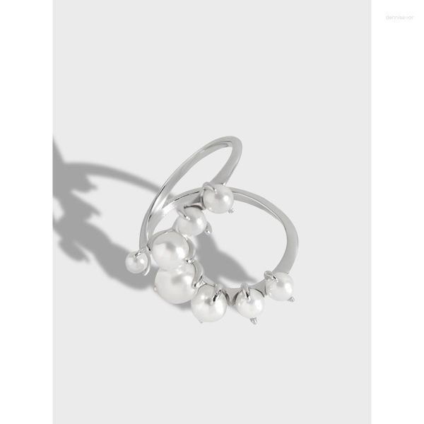 Anillos de racimo Ins Nicho de diseño Sense Simple 2023 Pearl en forma de U Ring S925 Sterling Silver Ring Femenino Doble creativo Doble