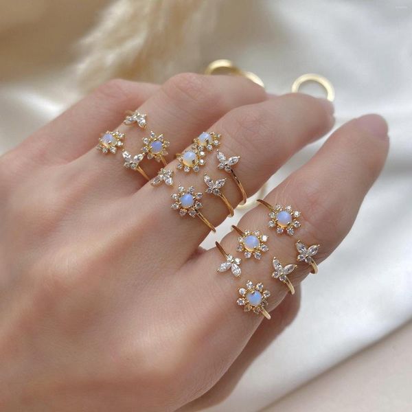 Anillos de racimo Ins, anillo de mariposa en flor de ciruelo, flor exquisita de cobre chapado en oro Real para mujeres y niñas, regalos de joyería de moda