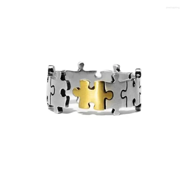 Cluster anneaux Ins Premium Sense of Gold Color and Silver Puzzle Ring Men Femmes Tendance Creative Design Geometric Finger