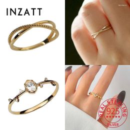 Clusterringen Inzareal 925 Sterling Silver Zirkon Star Heart 14K Gold Ring For Women Charm Fine Jewelry Party Leuke accessoires Groothandel