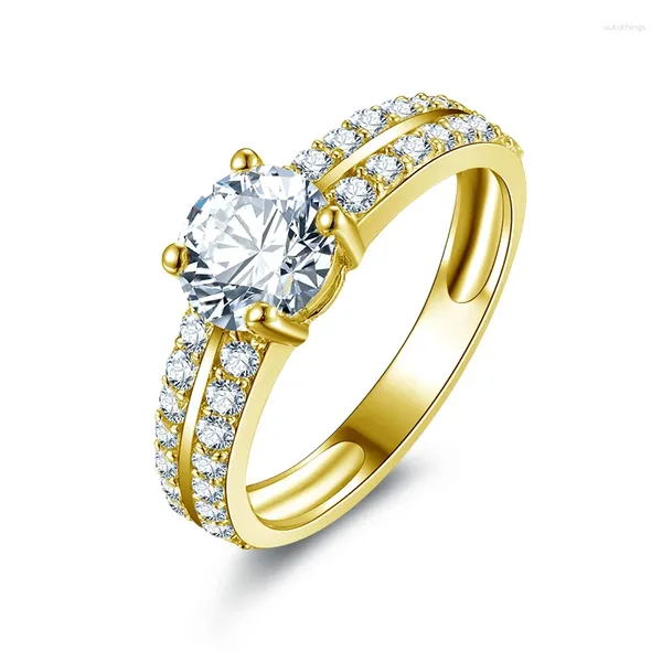 Anillos de racimo IOGOU 1.0CT Moissanite Compromiso para mujeres Joyería de lujo Sólido 10K Oro amarillo 6.5mm Redondo D / VVS1 Diamante de boda