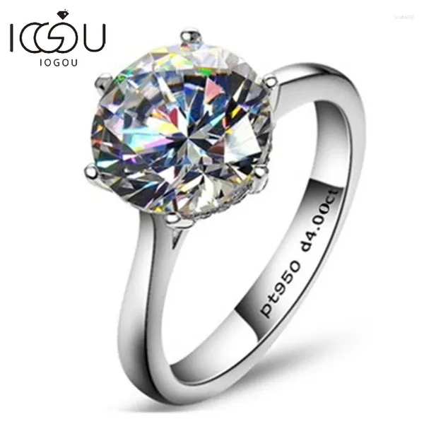 Anillos de racimo Iogou Luxury 2-4CT Solitaire Moissanite Ring 925 Boda de compromiso de plata esterlina para mujeres joyas con certificado