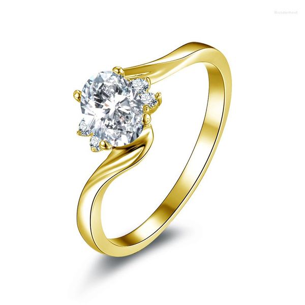Anillos de racimo IOGOU Sólido 10K Oro amarillo 0.5ct Corte ovalado Moissanite D VVS1 Diamond Twist Shank Compromiso para mujeres Regalo de boda