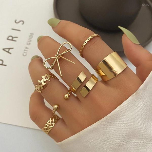 Bagues de cluster IPARAM Boho Gold Couleur Large Knuckle Bague Set pour Femmes Vintage Géométrique Big Bow Noeud Étoile Métal Doigt Tendance Bijoux Cadeaux