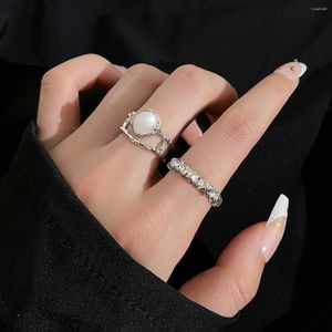 Cluster Ringen IPARAM Y2K Zilver Kleur Metalen Kristallen Ring Voor Vrouwen Meisjes Onregelmatige Opening Set Creatieve Accessoires Mode-sieraden Cadeau