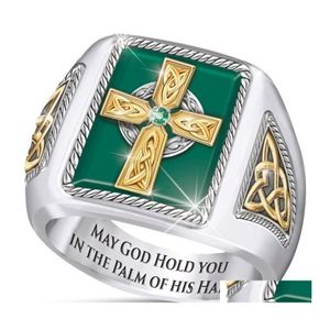Cluster Rings Ireland Celtic Blessing Ring Cross Grootmoeder Green Male Drop Delivery Sieraden DHWG8