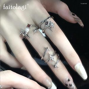 Bagues de cluster irrégulière croix étoile conception multicouche punk zircon queue anneau ouvert pour les femmes gothique géométrique ensemble bijoux