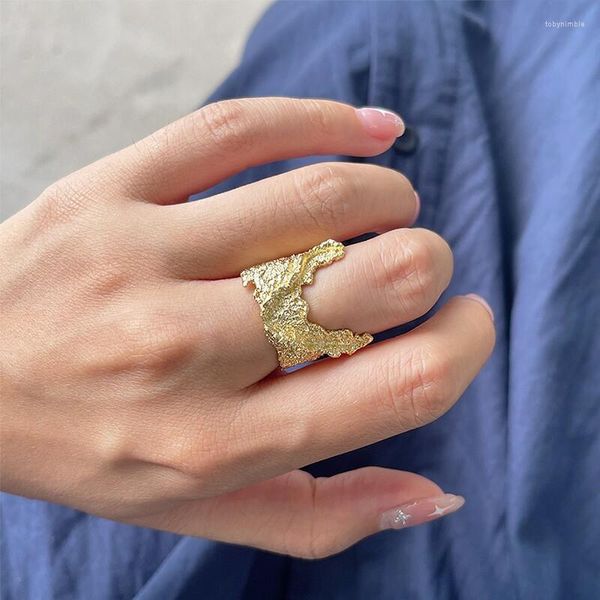 Anillos de racimo de plata esmerilada Irregular ajustable para mujeres y hombres, anillo de compromiso hecho a mano con abertura ancha chapada en oro, joyería fina
