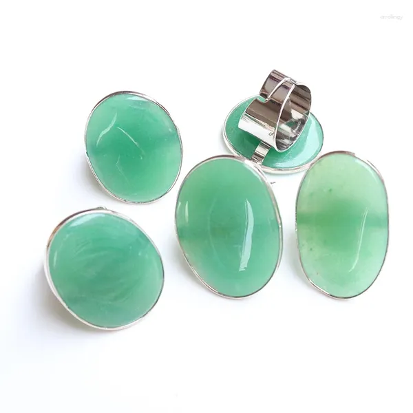 Bagues de cluster irrégulière vert Aventurine ouverte pour les femmes couleur argent réglable Reiki pierre naturelle bague bijoux