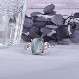 Clusterringen ITSMOS Natuurlijke 8 11mm Labradoriet Edelsteen Zeegolf Blauw Maanlicht Vintage Eenvoudige Sieraden Cadeauband voor vrouwen