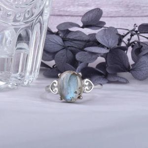 Anneaux de cluster Itsmos Naturel 8 11mm Labradorite Gemstone Sea Wave Blue MoonLight Vintage Simple Bijoux Cadeau Bande pour les femmes