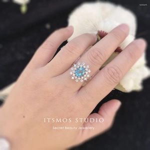 Cluster Ringen ITSMOS Natuurlijke Topaas Edelsteen Echt Verzilverd Pave CZ Bands London Blue Diamond Sierlijke Sieraden Voor Vrouwen Cadeau