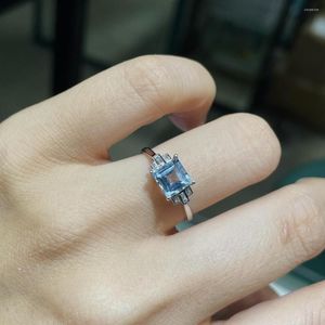 Clusterringen J623 Aquamarine Ring Fijne sieraden Pure 18K Goud Natuurlijk blauw 6,1 mm edelstenen