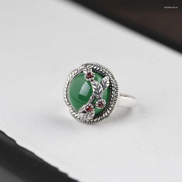 Cluster Ringen JADE ANGEL 925 Sterling Zilver Vintage Thaise Wijsvinger Ring Gesneden Vrouwelijke Mode Ingelegd Groene Agaat