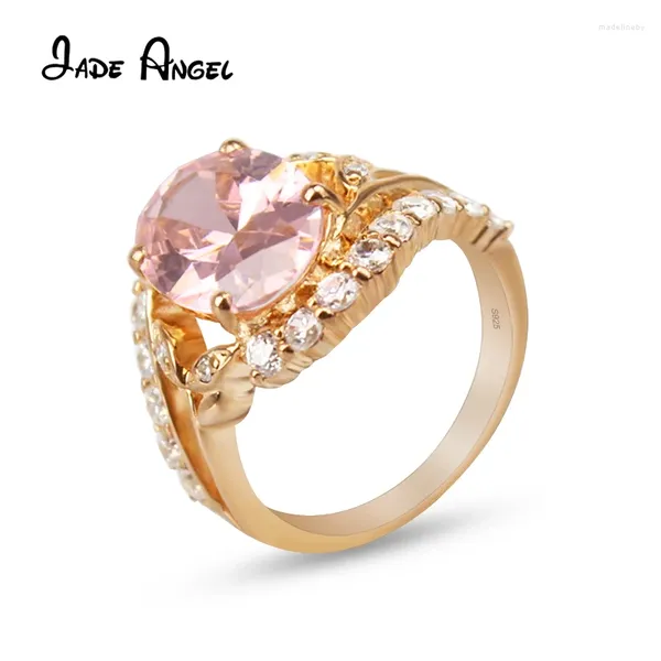 Cluster anneaux jade ange luxe rose rose gold 925 incrustation en argent sterling pierre zircon rose ovale avec de petites bijoux blancs blancs