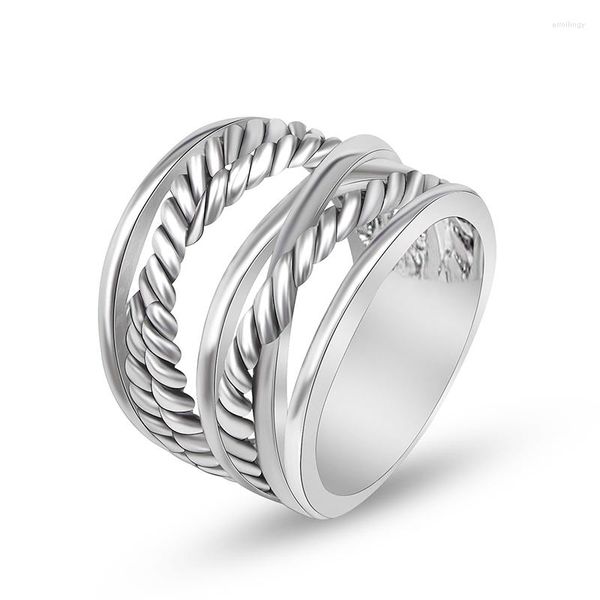 Anillos de racimo JADE ANGEL Latón chapado en oro blanco Cable trenzado Anillo de colección cruzada para mujeres Hombres Diseño elegante y elegante Accesorio de joyería