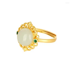Cluster anneaux Jade Designer chinois femmes vintage femmes sculptées talismans 925 argent charmes joelry charme anneau réglable natural vrai