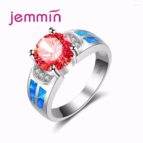 Anillos de clúster Jammin Fashion Fine Blue Opal Ring Western Style S925 Silver Weaving Mysterious Bague