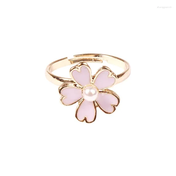 Anillos de racimo estilo japonés flor de cerezo lindo dulce rosa sakaru dedo ajustable para mujeres niñas fiesta regalos de boda