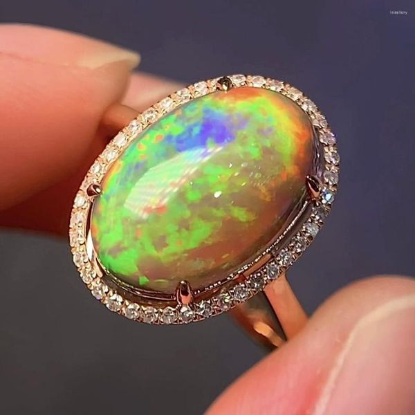 Cluster anneaux JE Fine bijoux pur 18k or Natural Natural Black Opal Gemles 3.6Ct Femme pour les femmes Ring