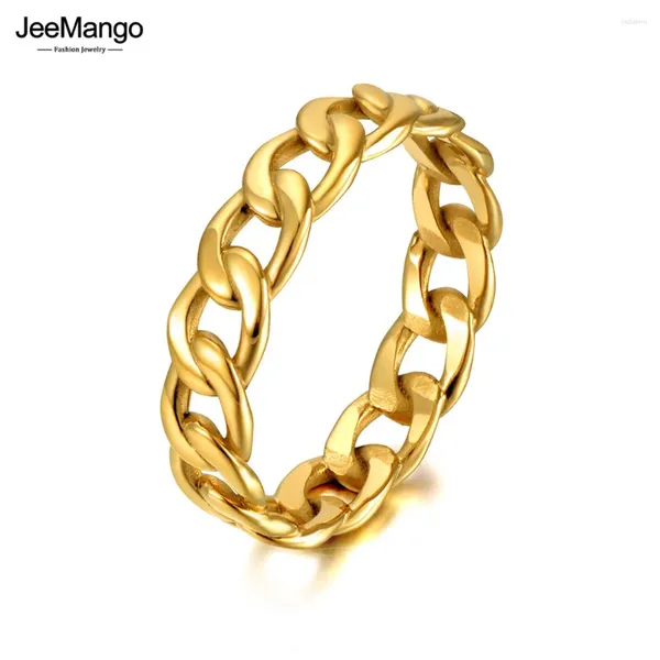 Cluster Anneaux JEMANGO CONCEPTION Titane en acier inoxydable Chaîne géométrique Hiphop / Rock 18K Gold plaqué Bohême Punk Ring pour les femmes JR20081