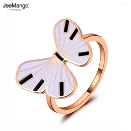 Cluster Rings JeeMango Trendy Titanium Steel Painting Glaze Butterfly Ring Bohemia Rose Gold Color Animal Holiday For Women JR19146