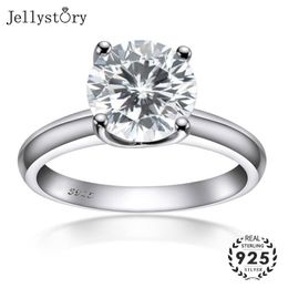 Anillos de racimo Jellystory encantos de lujo para mujer S925 plata esterlina 9 mm redondo 5a circón joyería de piedras preciosas fiesta de compromiso de boda