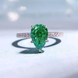 Cluster ringen sieraden 2023 S925 Sterling zilveren water druppel 6 9 mm groene diamant peervormige ring voor vrouwen fijn