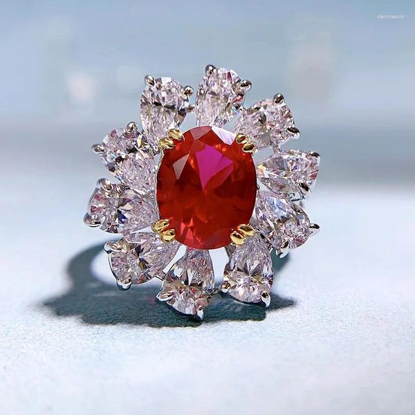 Cluster Anneaux Jewelry 2024 S925 Silver Red Treasure 8 10 Denier Ring Women's Luxury Surround Set Vintage