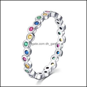 Cluster ringen sieraden echt 925 sterling sier regenboog zirkoon vinger eenvoudige stapelbare ring fijn voor vrouwen verjaardagscadeaus drop levering 2021