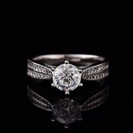 Clusterringen Sieraden Geoki Passed Diamond Test Moissanite 925 Sterling Sier Starlight Queen Ring Round Perfect Cut Wedding Gem voor DRO