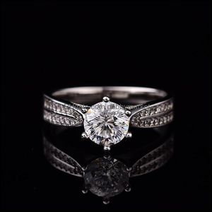 Clusterringen Sieraden Geoki Passed Diamond Test Moissanite 925 Sterling Sier Starlight Queen Ring Round Perfect Cut Wedding Gem voor DRO