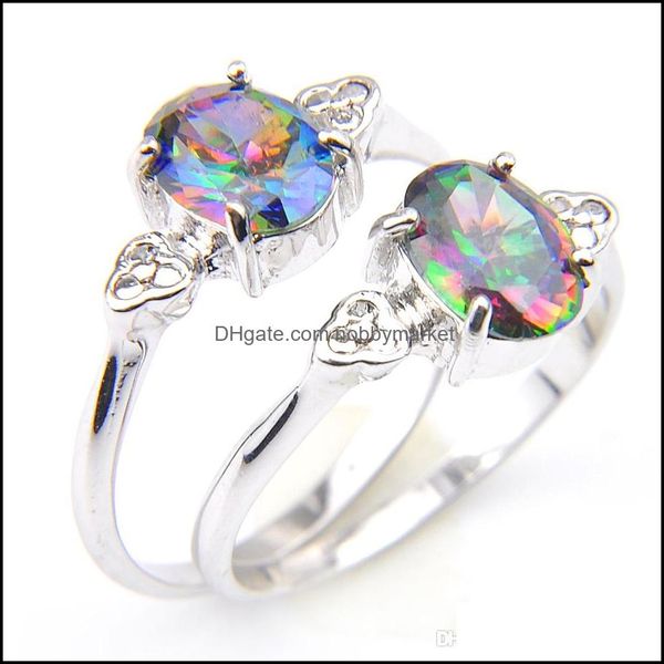 Cluster Rings Jewelry Holiday Gift Womens Fire Rainbow Color Mystic Topaz Gems 925 Sterling Sier Ring Russie Américaine Australie Mariages Dro