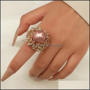 Clusterringen Sieraden Romantisch Koreaanse parelbloem Goud voor vrouwen Bruids French Finger Ring 2022 Wedding Promise P DH7YK