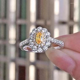Cluster Ringen Sieraden S925 Zilveren Ovale Diamanten Ring Dames Unieke Mode Groep Set Eivormig Geel Roze