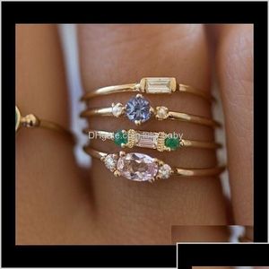Cluster ringen sieraden4 pc's/set kristal zirkon goud vintage bohemian dames verlovingsfeestje ring set sieraden t095 drop levering 2021 dha2w