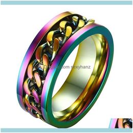 Cluster-Ringe Schmuck8mm Titan Edelstahl 5 Farbe Rotierende Kettenring Punk-Stil Persönlichkeit Herrenschmuck Charm Party Drop Lieferung