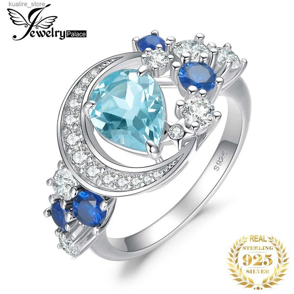 Anillos de clúster Jewelrypalace New Llegable Moon Star 6.8CT True Sky Blue Topaz creado Sapphire 925 Sterling Silver Ring L240402