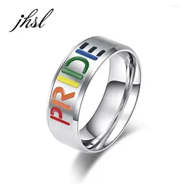 Anillos de racimo JHSL Unisex LGBT Lesbiana Gay para hombres Mujeres Colorido Rainbow Orgullo Amistad Acero inoxidable Joyería de moda