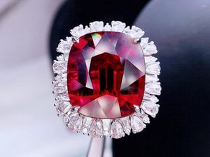 Clusterringen Jhy Fine Jewelry Pure 18K Gold Natural Red Tourmaline 19.65ct Gemstones Diamonds Gift Vrouw voor vrouwen Ring