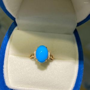 Clusterringen JHY2024 G18K massief goud 18K natuurlijke blauwe turquoise edelstenen 13 9,1 mm diamanten Vrouw Casual Sportief