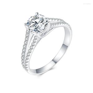 Anillos de racimo JIASHUNTAI oro blanco sólido 1CT diamante moissanita para mujer joyería grabado gratis