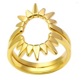 Cluster Ringen JINHUI 2 In 1 Combinatie Ring Voor Vrouwen Roestvrij Staal Zon Charme Paar Mode Waterdichte Metalen Textuur Sieraden Gift