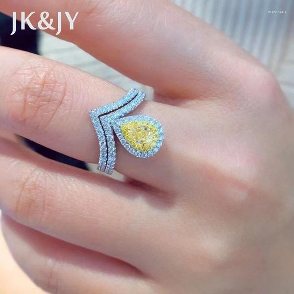 Cluster anneaux jkjy 18k blanc gol central pierre 0,31ct natural jaune diamant de poire de forme d'anneau de bijoux fine bijoux dames cadeau d'anniversaire