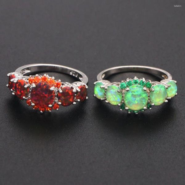 Anneaux de cluster JLR-011 Green Fire Opal Argent Plaqué Gros Cadeau De Mariage Femmes Bijoux Bague Taille 5-12