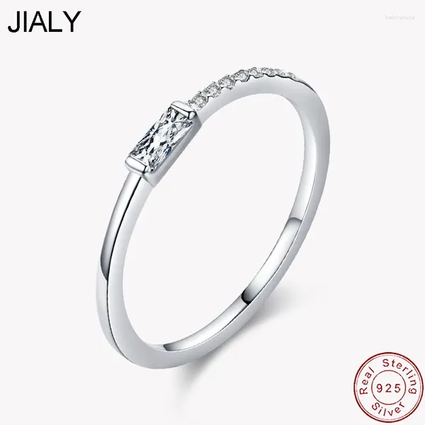 Cluster anneaux jly fine solide européen cz simple sucre cubes s925 sterling argent anneau pour les femmes bijoux de mariage de fête d'anniversaire pour femmes