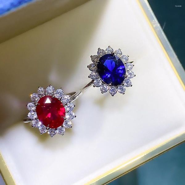 Cluster Ringe JMK Luxus Kubikzircon Frauen Braut Hochzeit Bands Rubin Rot Kristall Blau Schmuck Geschenk Verlobung Jahrestag